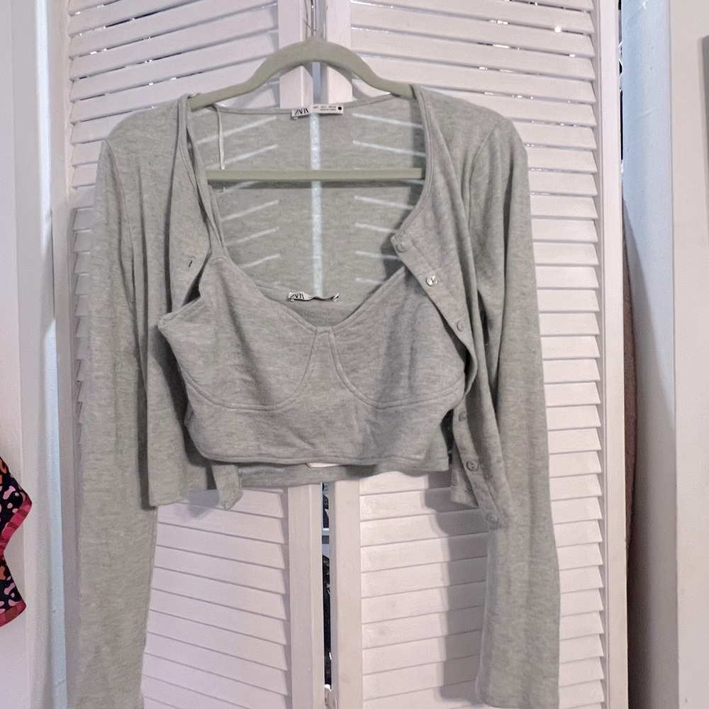 Blue Grey Zara crop sweater set NWT